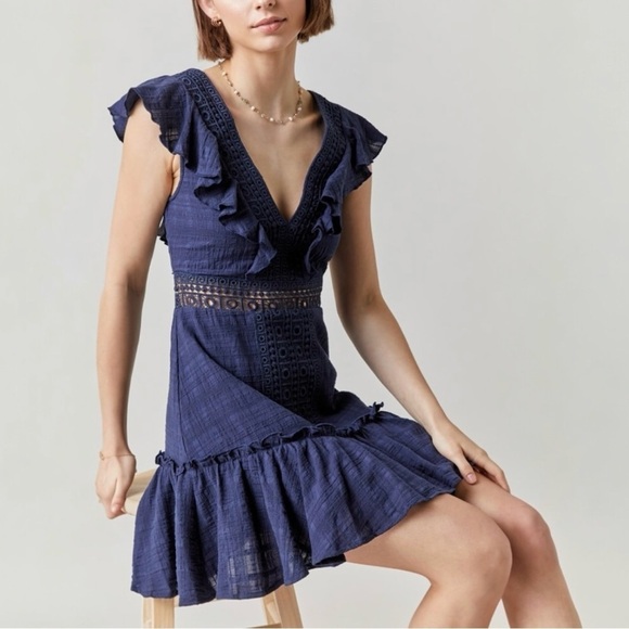 Francesca's Collections Dresses & Skirts - NWT Francesca's Navy Blue Ritah Crochet Lace Flutter Mini Dress Blue Rain • M